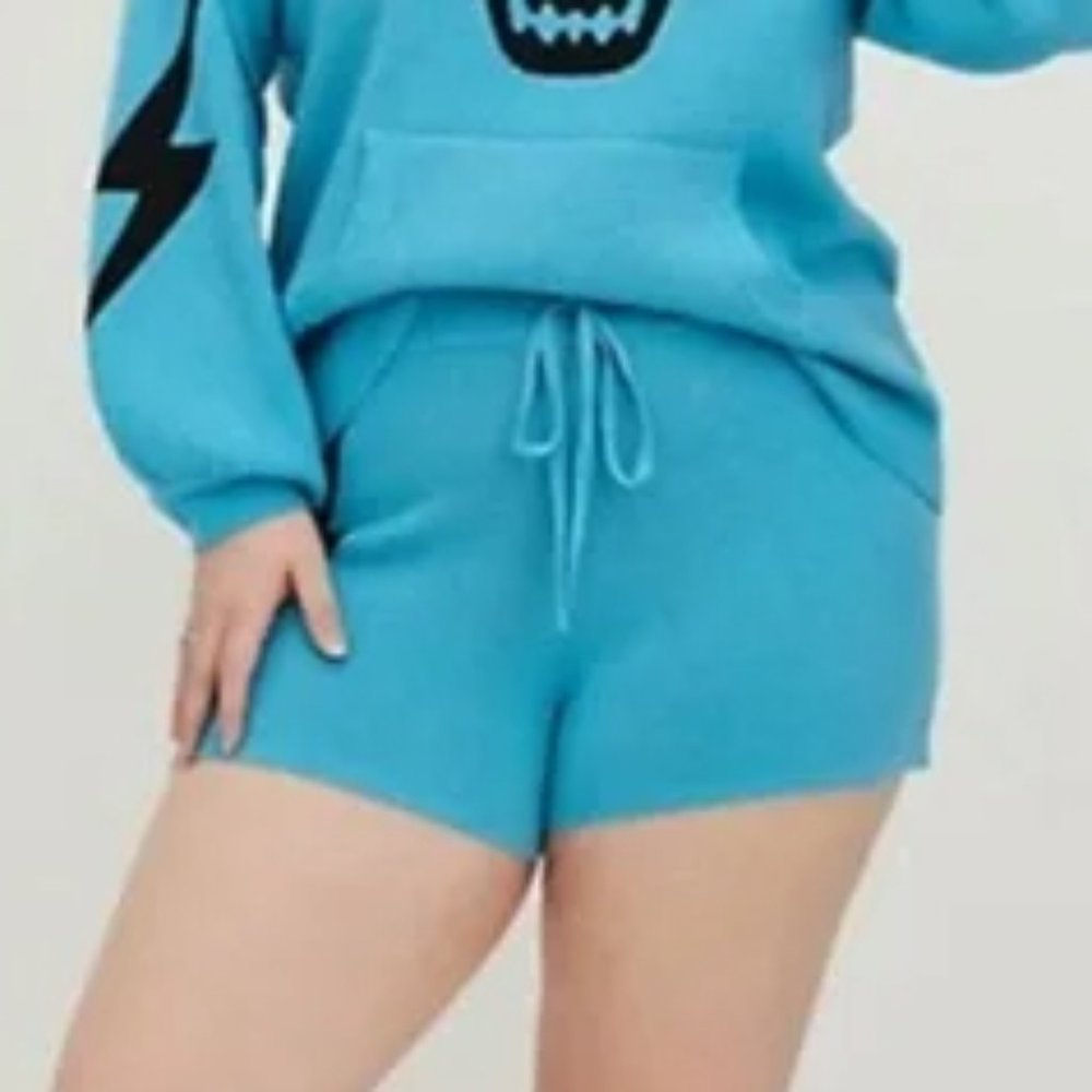 Torrid LoveSick Turquoise Luxe Cozy Sweater Lightning Bolt Shorts, Size 1x
